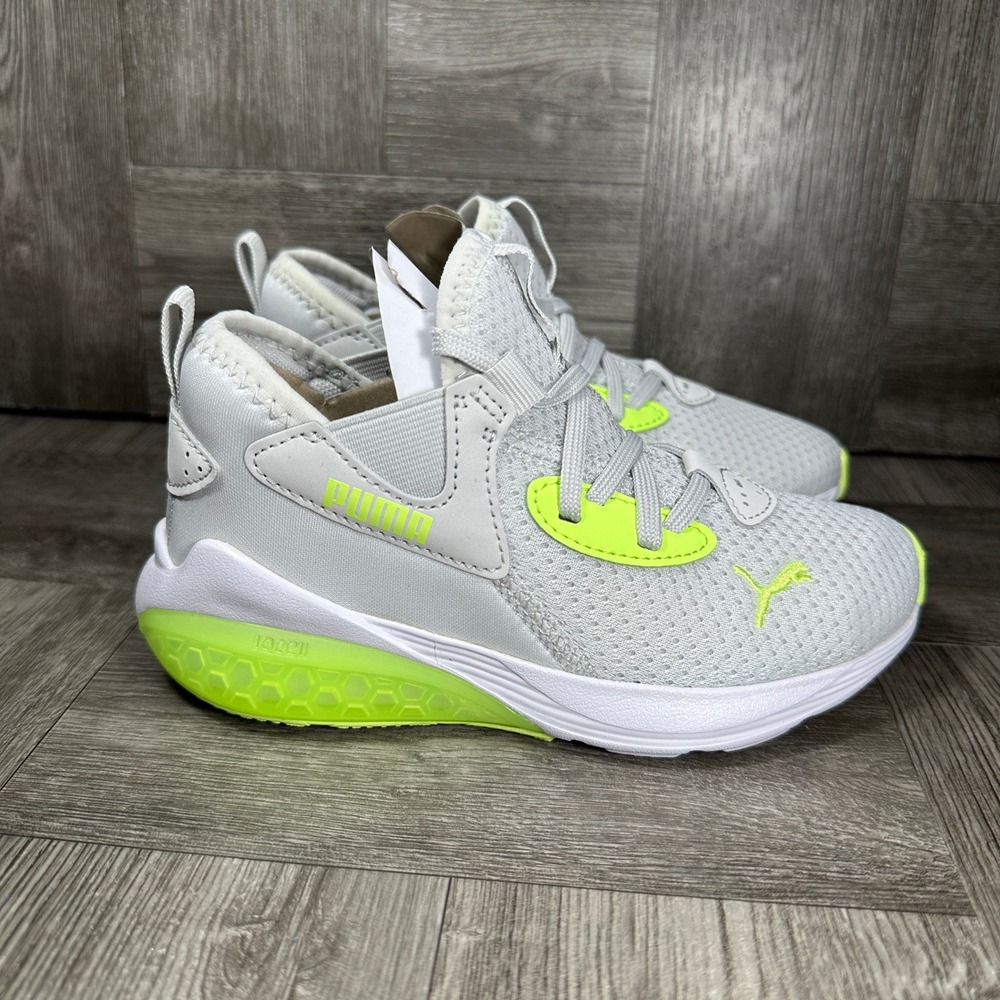 Puma Sneaker Cell Vive Clean Kids 11.5C Grey Neon Green Athletic NEW 195565-22